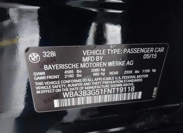 WBA3B3G51FNT19118 2015 2015 BMW 3 Series- 328I Xdrive 9