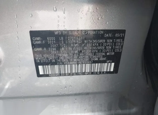 4S4WMAMD8M3451467 2021 2021 Subaru Ascent- Limited 9