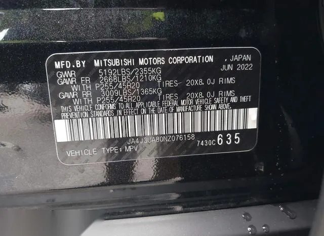 JA4J3UA80NZ076158 2022 2022 Mitsubishi Outlander- Black Edit 9