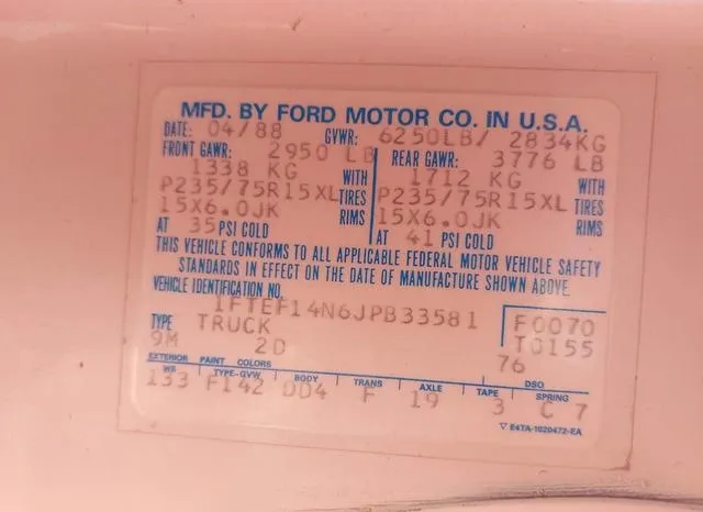 1FTEF14N6JPB33581 1988 1988 Ford F-150 9