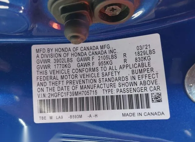 2HGFC1F39MH705715 2021 2021 Honda Civic- EX 9