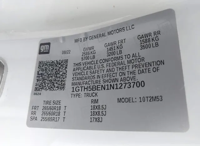 1GTH5BEN1N1273700 2022 2022 GMC Canyon- 2Wd  Elevation Standard 9