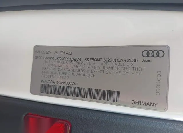 WAUABAF40MN002741 2021 2021 Audi A4- Premium 40 Tfsi Quattro 9