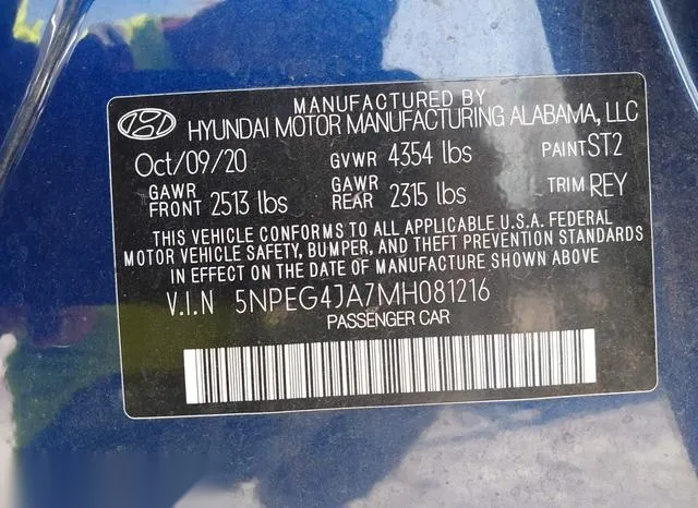 5NPEG4JA7MH081216 2021 2021 Hyundai Sonata- SE 9