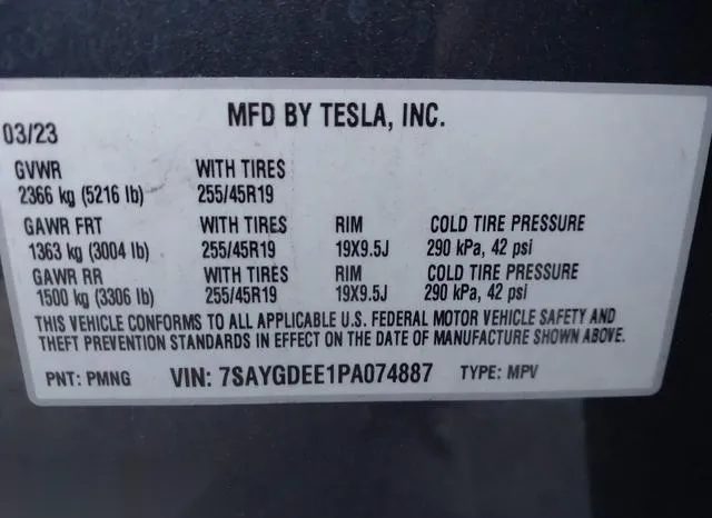 7SAYGDEE1PA074887 2023 2023 Tesla Model Y- Awd/Long Range Du 9