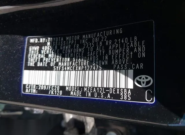 5YFS4MCEXNP127475 2022 2022 Toyota Corolla- SE 9