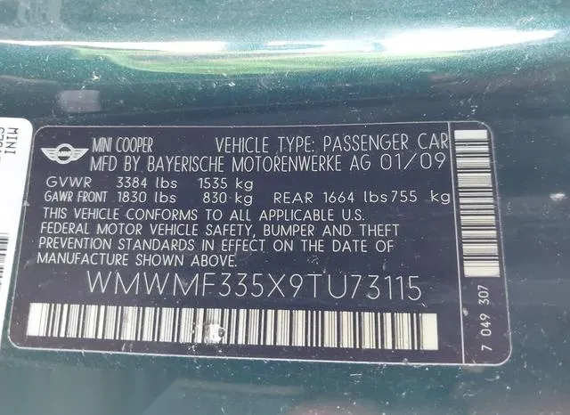 WMWMF335X9TU73115 2009 2009 Mini Cooper 9