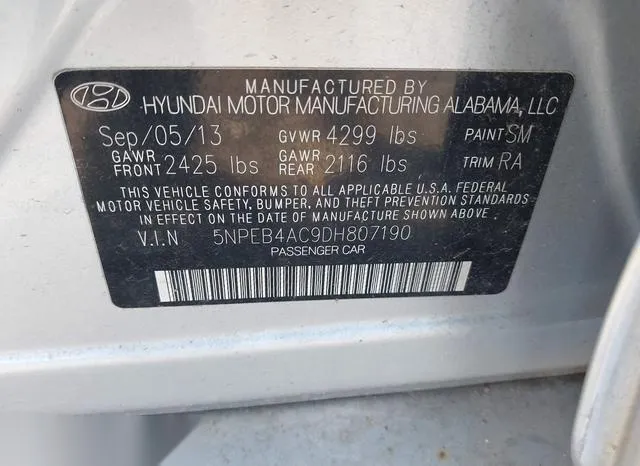 5NPEB4AC9DH807190 2013 2013 Hyundai Sonata- Gls 9