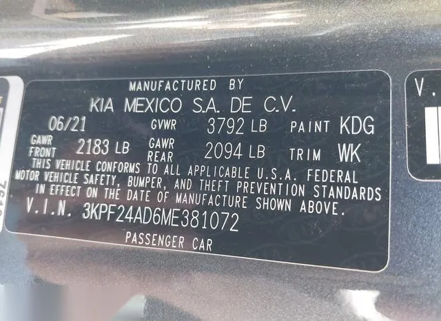 3KPF24AD6ME381072 2021 2021 KIA Forte- Lxs 9