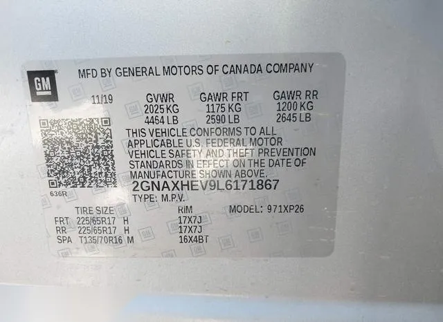 2GNAXHEV9L6171867 2020 2020 Chevrolet Equinox- Fwd Ls 9