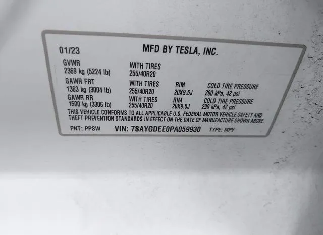 7SAYGDEE0PA059930 2023 2023 Tesla Model Y- Awd/Long Range Du 9