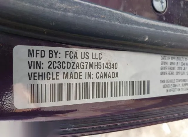 2C3CDZAG7MH514340 2021 2021 Dodge Challenger- Sxt 9