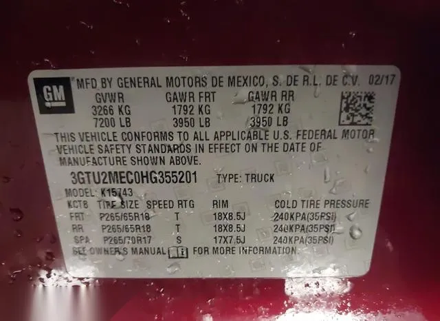 3GTU2MEC0HG355201 2017 2017 GMC Sierra- 1500 Sle 9