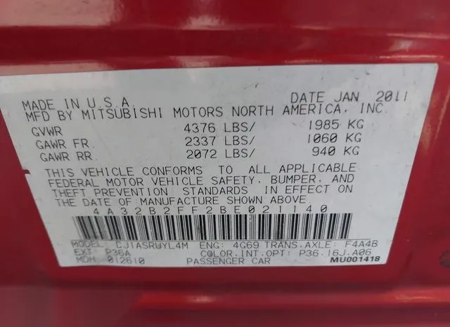 4A32B2FF2BE021140 2011 2011 Mitsubishi Galant 9