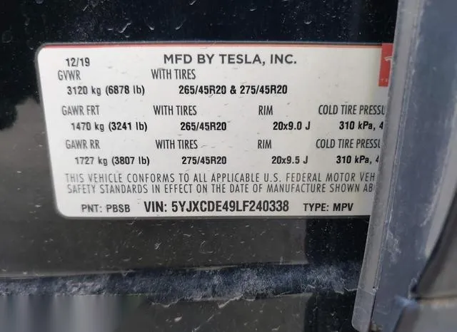 5YJXCDE49LF240338 2020 2020 Tesla Model X- Performance Dual 9