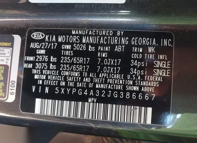 5XYPG4A32JG386667 2018 2018 KIA Sorento- 2-4L Lx 9