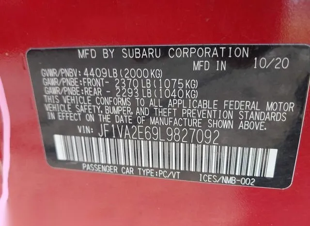 JF1VA2E69L9827092 2020 2020 Subaru Wrx Sti 9