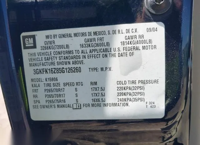 3GKFK16Z85G126260 2005 2005 GMC Yukon Xl 1500- Slt 9