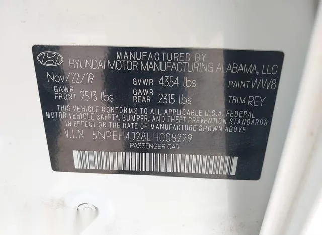 5NPEH4J28LH008229 2020 2020 Hyundai Sonata- Limited 9