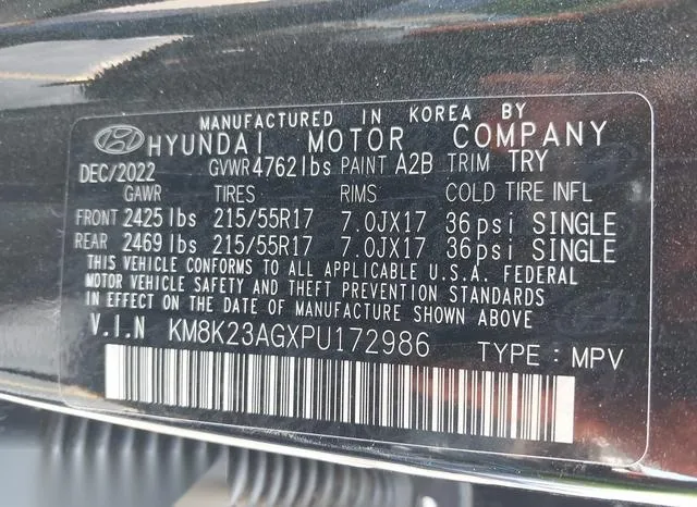 KM8K23AGXPU172986 2023 2023 Hyundai Kona- Electric SE 9