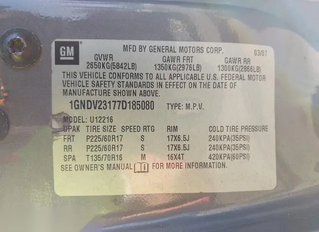 1GNDV23177D185080 2007 2007 Chevrolet Uplander- LS 9