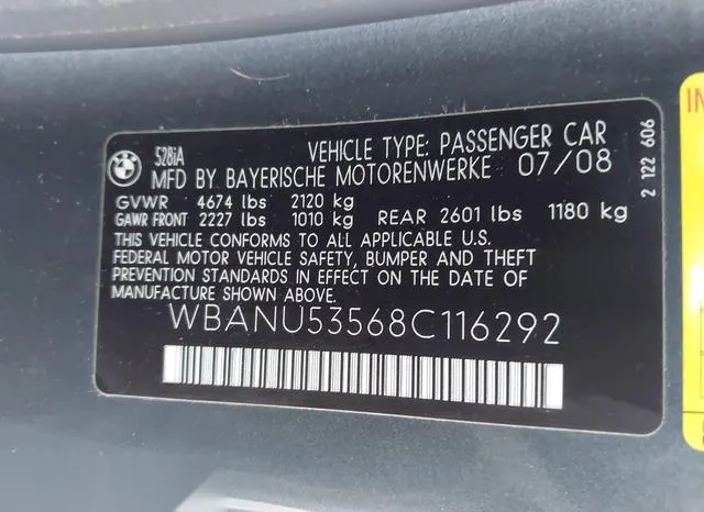 WBANU53568C116292 2008 2008 BMW 5 Series- 528I 9