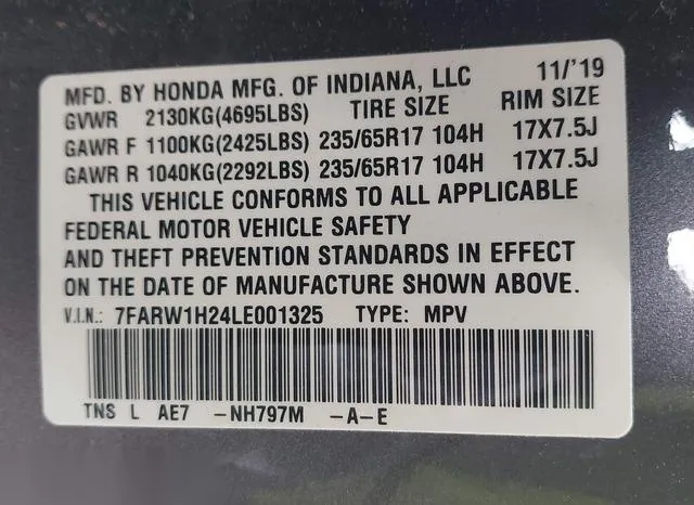 7FARW1H24LE001325 2020 2020 Honda CR-V- 2Wd Lx 9