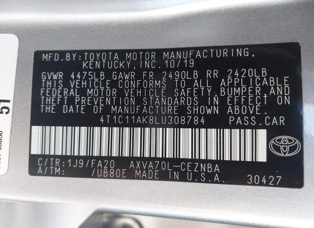 4T1C11AK8LU308784 2020 2020 Toyota Camry- LE 9