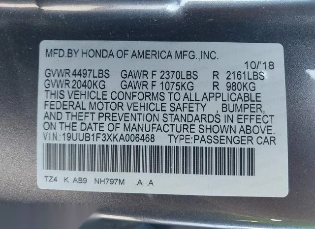 19UUB1F3XKA006468 2019 2019 Acura TLX- Standard 9