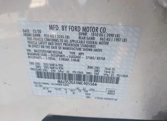 MAJ3S2GE4MC405566 2021 2021 Ford Ecosport- SE 9