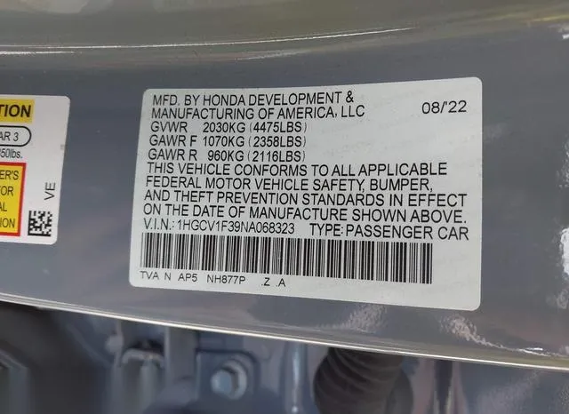 1HGCV1F39NA068323 2022 2022 Honda Accord- Sport 9