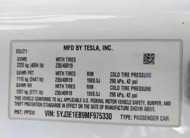 5YJ3E1EB9MF975330 2021 2021 Tesla Model 3- Long Range Dual M 9