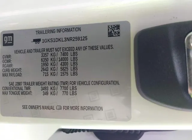 1GKS1DKL3NR259125 2022 2022 GMC Yukon- 2Wd Denali 9