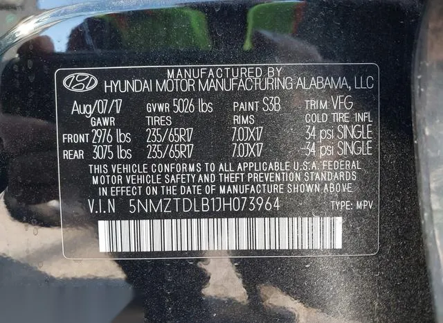 5NMZTDLB1JH073964 2018 2018 Hyundai Santa Fe- Sport 2-4L 9