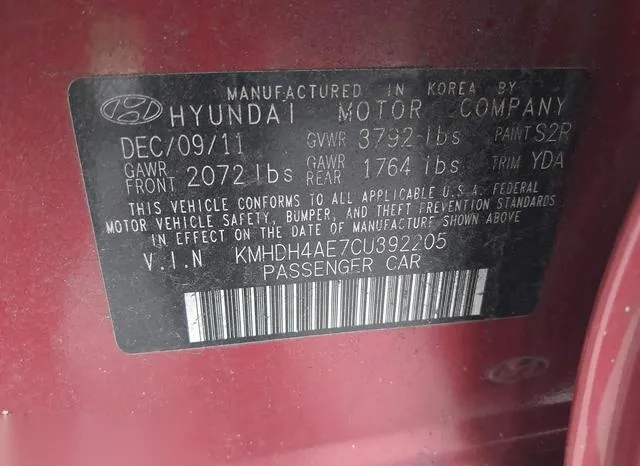 KMHDH4AE7CU392205 2012 2012 Hyundai Elantra- Gls -ulsan Plant- 9