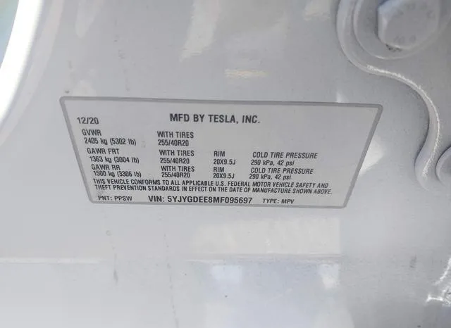 5YJYGDEE8MF095697 2021 2021 Tesla Model Y- Long Range Dual 9