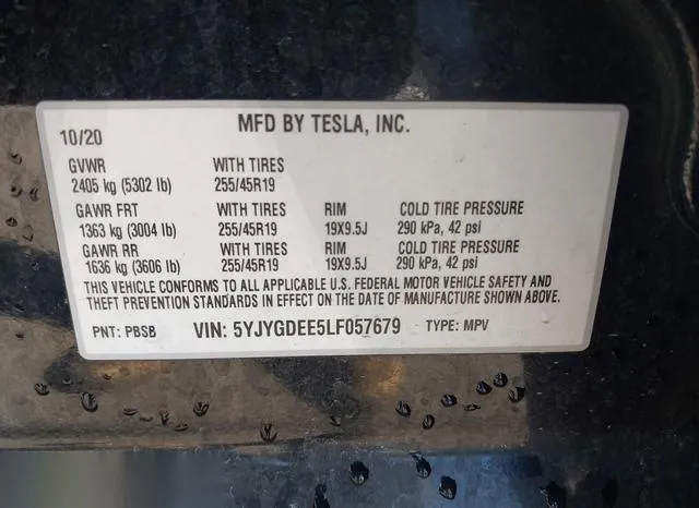 5YJYGDEE5LF057679 2020 2020 Tesla Model Y- Long Range Dual M 9