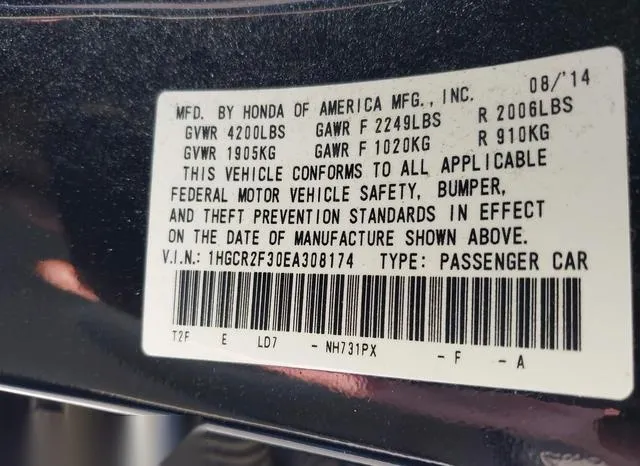 1HGCR2F30EA308174 2014 2014 Honda Accord- LX 9