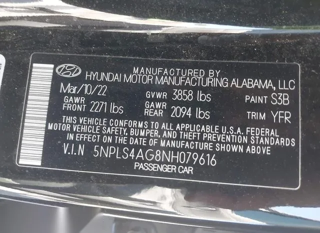 5NPLS4AG8NH079616 2022 2022 Hyundai Elantra- Sel 9