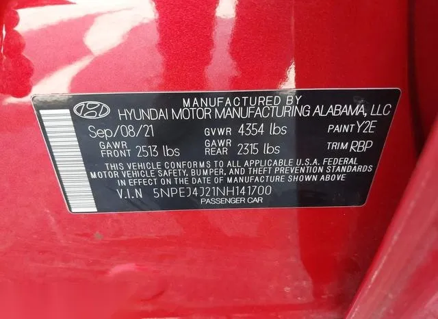 5NPEJ4J21NH141700 2022 2022 Hyundai Sonata- Sel Plus 9