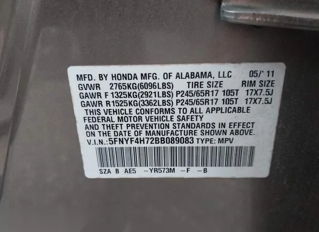 5FNYF4H72BB089083 2011 2011 Honda Pilot- Ex-L 9