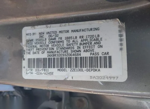 1NXBR32E93Z064684 2003 2003 Toyota Corolla- CE 9