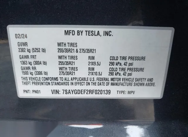 7SAYGDEF2RF020139 2024 2024 Tesla Model Y- Performance Dual  9