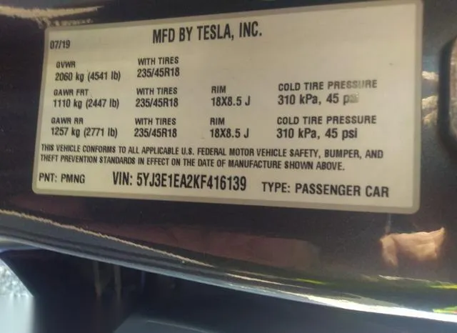 5YJ3E1EA2KF416139 2019 2019 Tesla Model 3- Long Range/Mid R 9