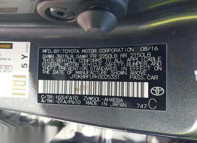 JTDKBRFU9H3025331 2017 2017 Toyota Prius- Two 9