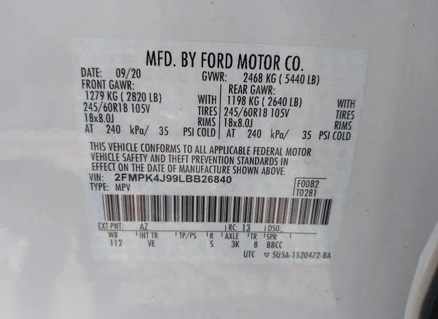 2FMPK4J99LBB26840 2020 2020 Ford Edge- Sel 9