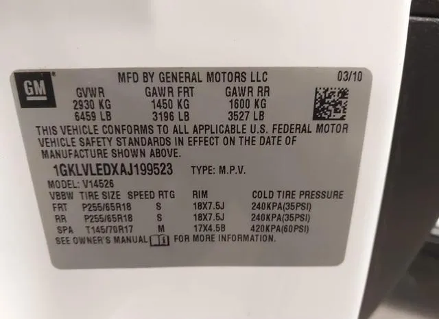 1GKLVLEDXAJ199523 2010 2010 GMC Acadia- Sle 9