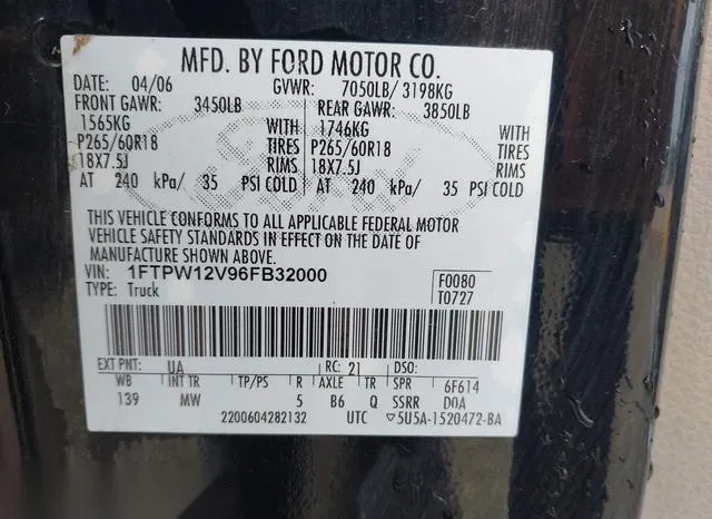 1FTPW12V96FB32000 2006 2006 Ford F-150- Lariat/Xlt 9