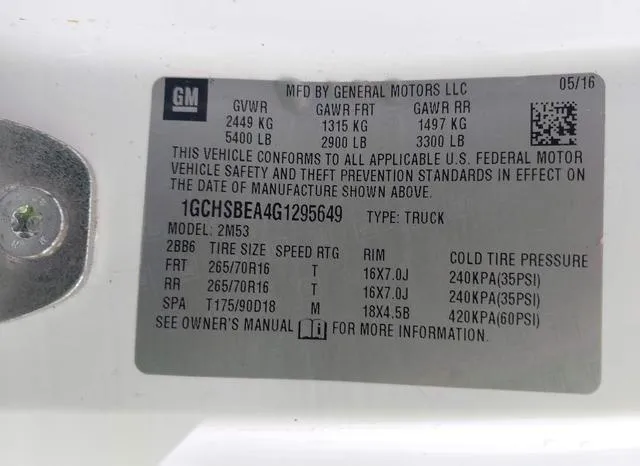 1GCHSBEA4G1295649 2016 2016 Chevrolet Colorado- WT 9