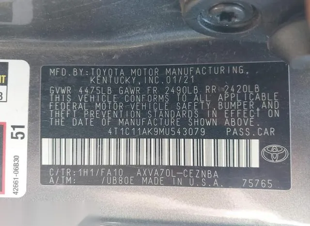 4T1C11AK9MU543079 2021 2021 Toyota Camry- LE 9